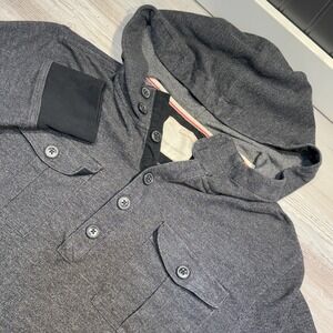 Banana Republic Heritage Collection Men's XL 1/4 Button Hoodie Blue Patches Grey